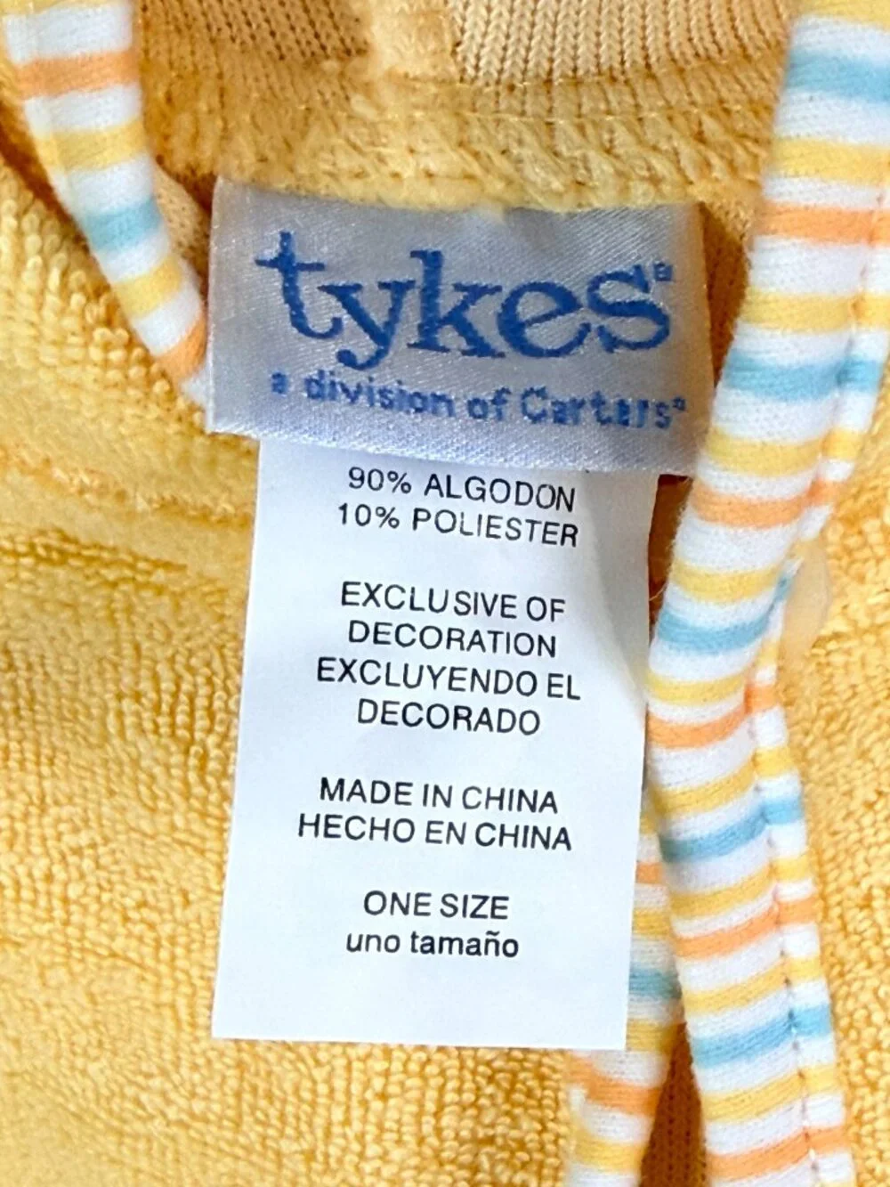 NEW Tykes Carters Terry Towel Duck Hooded Bath Robe One Size 0-9 Months Yellow
